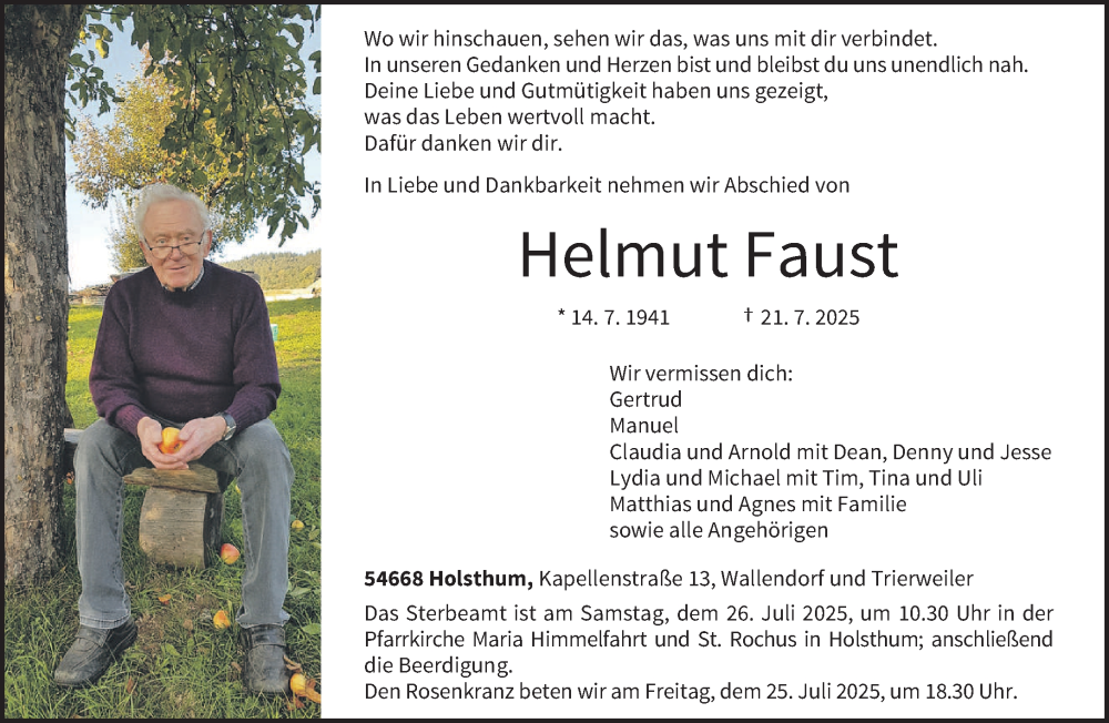  Traueranzeige für Helmut Faust vom 23.07.2025 aus trierischer_volksfreund