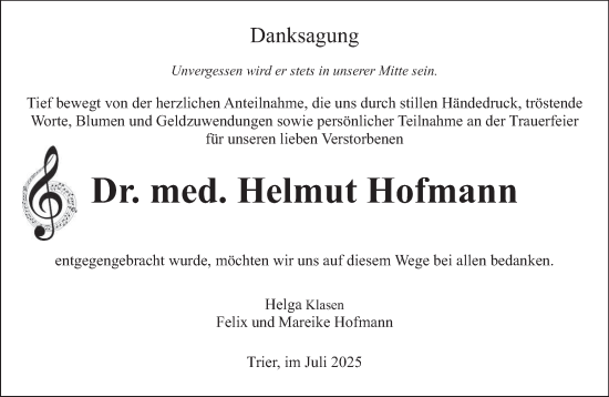 Traueranzeige von Helmut Hofmann von trierischer_volksfreund