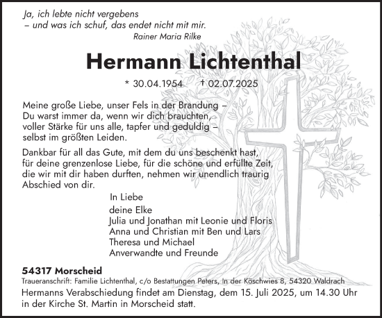 Traueranzeige von Hermann Lichtenthal von trierischer_volksfreund