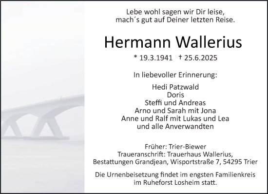Traueranzeige von Hermann Wallerius von trierischer_volksfreund
