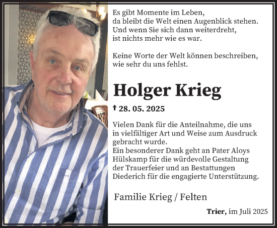 Traueranzeige von Holger Krieg von trierischer_volksfreund