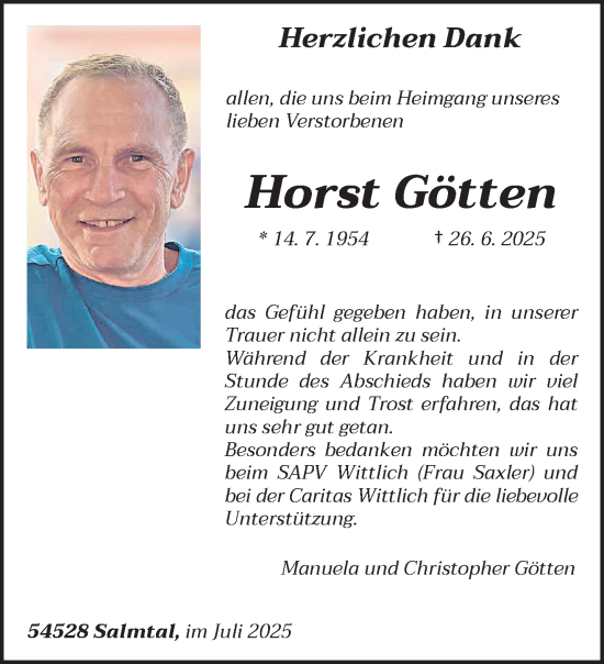 Traueranzeige von Horst Götten von trierischer_volksfreund