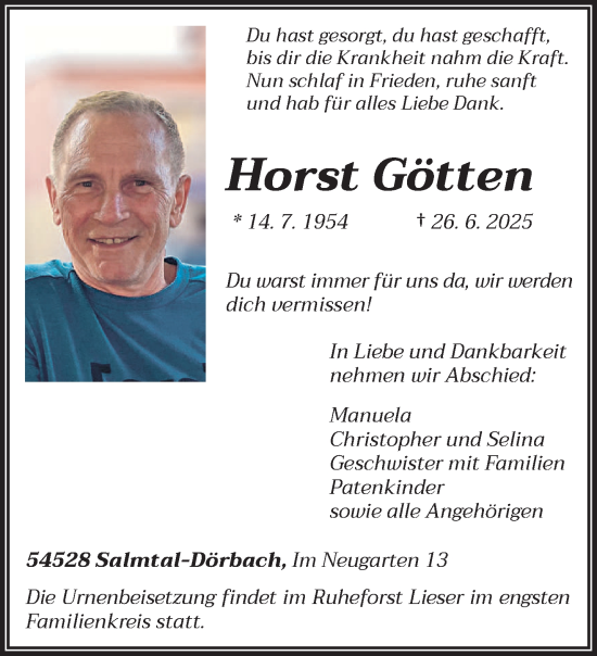 Traueranzeige von Horst Götten Götten von trierischer_volksfreund