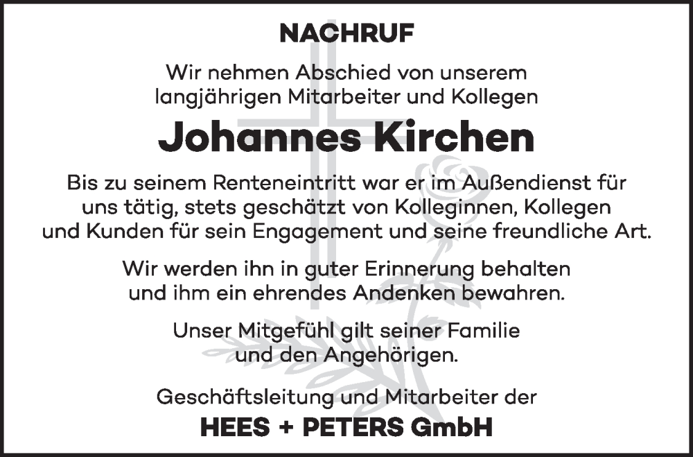  Traueranzeige für Johannes Kirchen vom 16.07.2025 aus trierischer_volksfreund