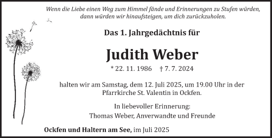 Traueranzeige von Judith Weber von trierischer_volksfreund