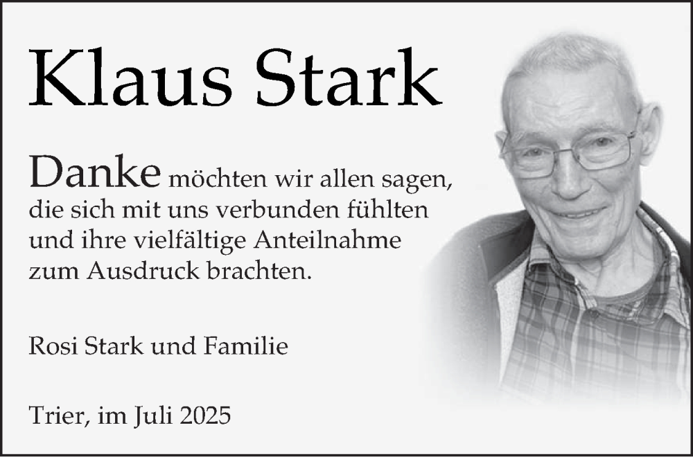  Traueranzeige für Klaus Stark vom 19.07.2025 aus trierischer_volksfreund