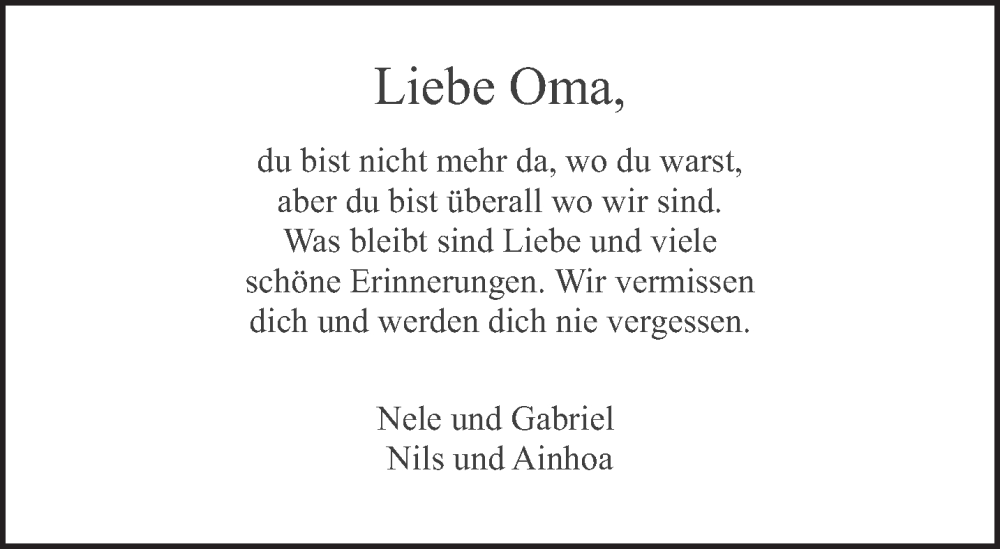  Traueranzeige für Liebe Oma  vom 26.07.2025 aus trierischer_volksfreund