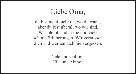 Traueranzeige von Liebe Oma  von trierischer_volksfreund