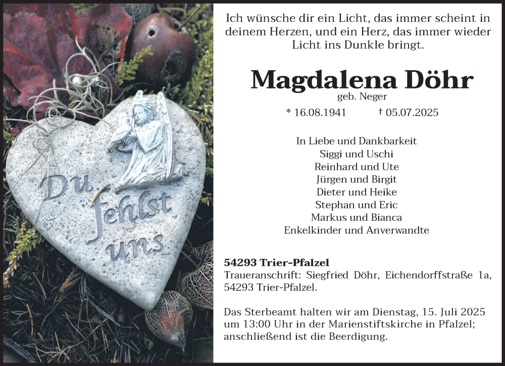  Traueranzeige für Magdalena Döhr vom 09.07.2025 aus trierischer_volksfreund