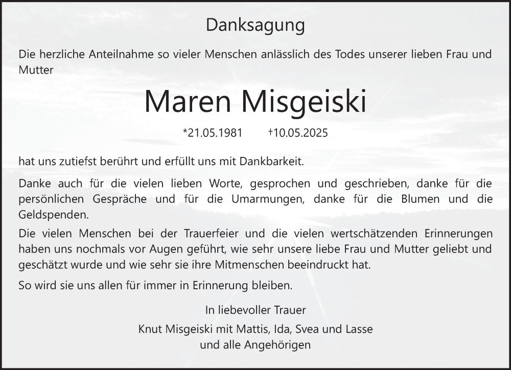  Traueranzeige für Maren Misgeiski vom 05.07.2025 aus trierischer_volksfreund