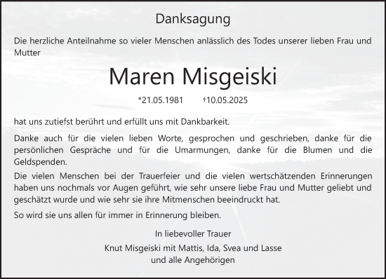 Traueranzeige von Maren Misgeiski von trierischer_volksfreund