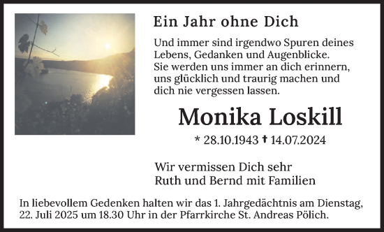 Traueranzeige von Monika Loskill von trierischer_volksfreund
