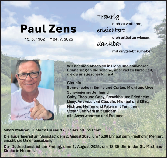 Traueranzeige von Paul Zens von trierischer_volksfreund