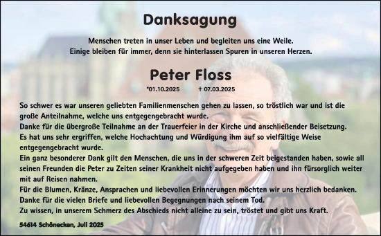 Traueranzeige von Peter Floss von trierischer_volksfreund