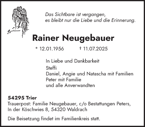 Traueranzeige von Rainer Neugebauer von trierischer_volksfreund