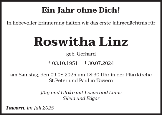 Traueranzeige von Roswitha Linz von trierischer_volksfreund