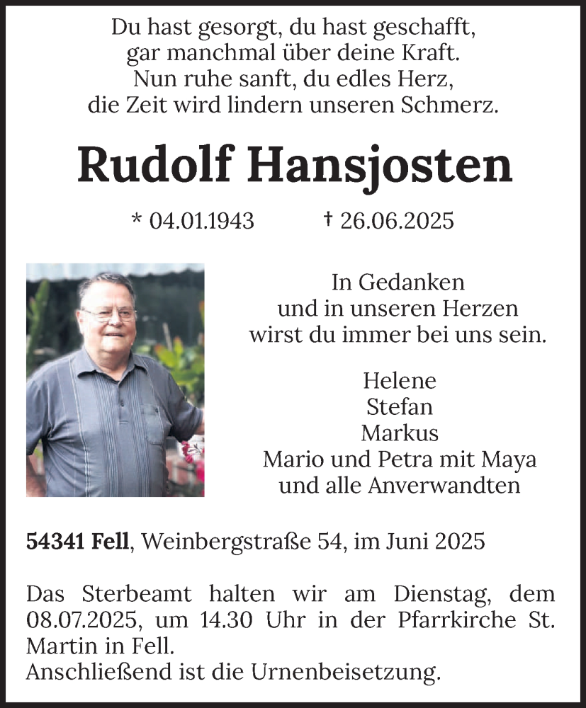  Traueranzeige für Rudolf Hansjosten vom 02.07.2025 aus trierischer_volksfreund