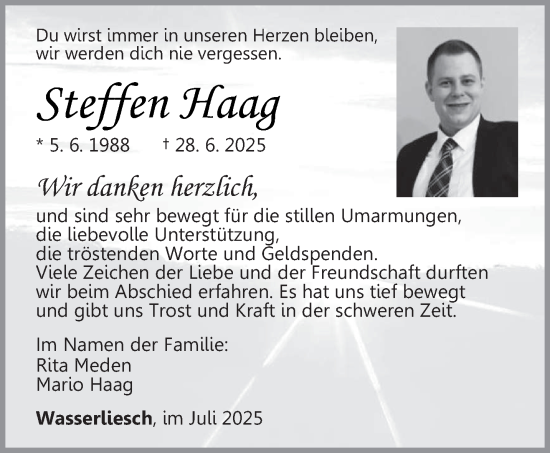 Traueranzeige von Steffen Haag von trierischer_volksfreund