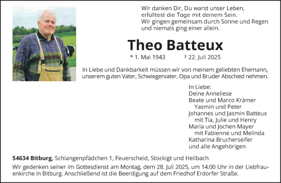 Traueranzeige von Theo Batteux von trierischer_volksfreund