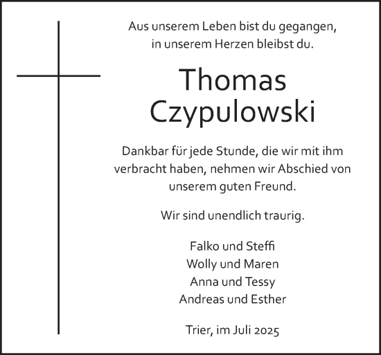 Traueranzeige von Thomas Czypulowski von trierischer_volksfreund