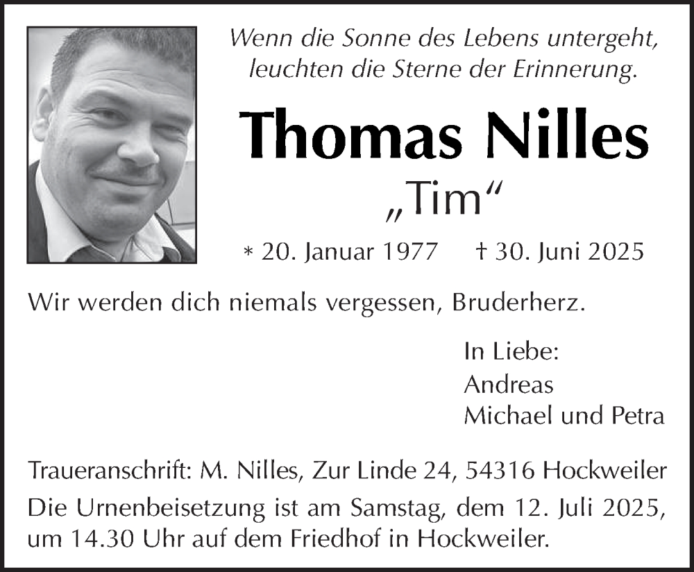  Traueranzeige für Thomas Nilles vom 05.07.2025 aus trierischer_volksfreund