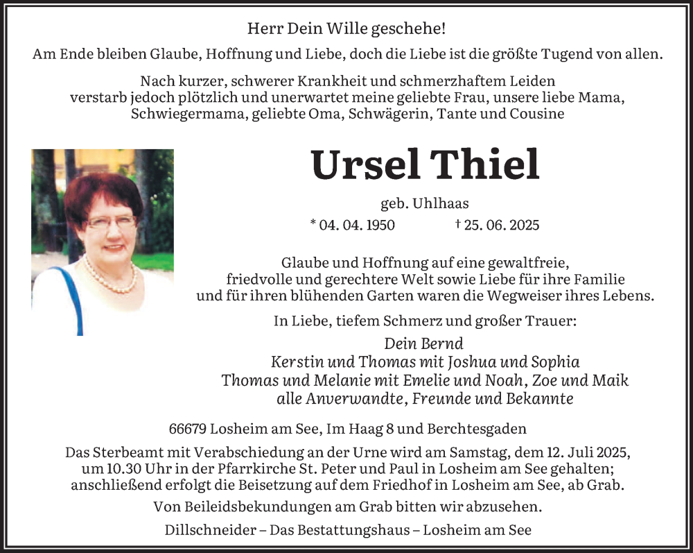  Traueranzeige für Ursel Thiel vom 05.07.2025 aus trierischer_volksfreund