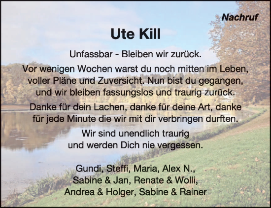Traueranzeige von Ute Kill von trierischer_volksfreund