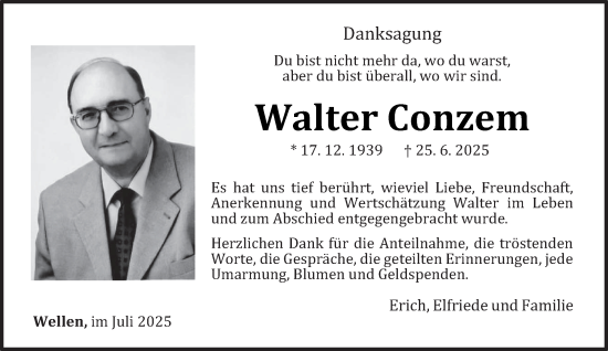 Traueranzeige von Walter Conzem von trierischer_volksfreund