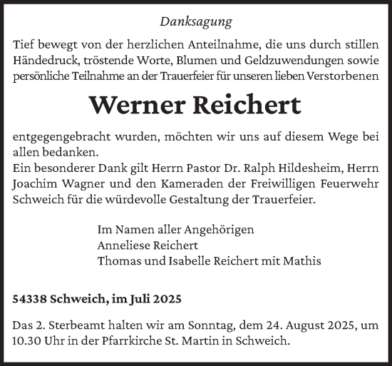 Traueranzeige von Werner Reichert von trierischer_volksfreund