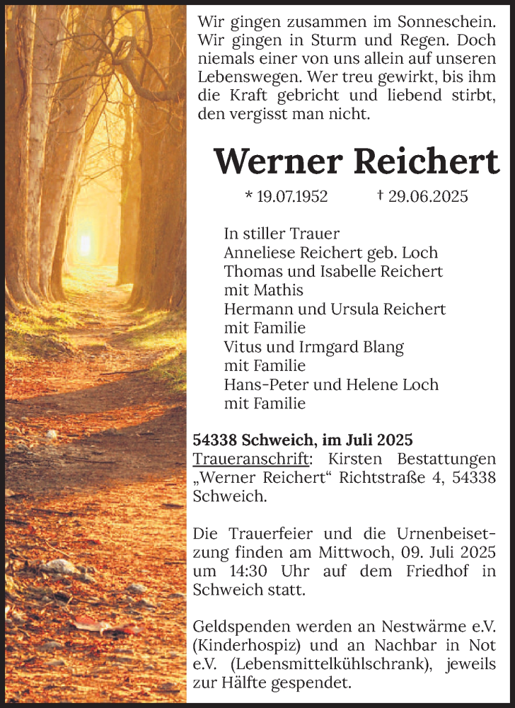  Traueranzeige für Werner Reichert vom 05.07.2025 aus trierischer_volksfreund