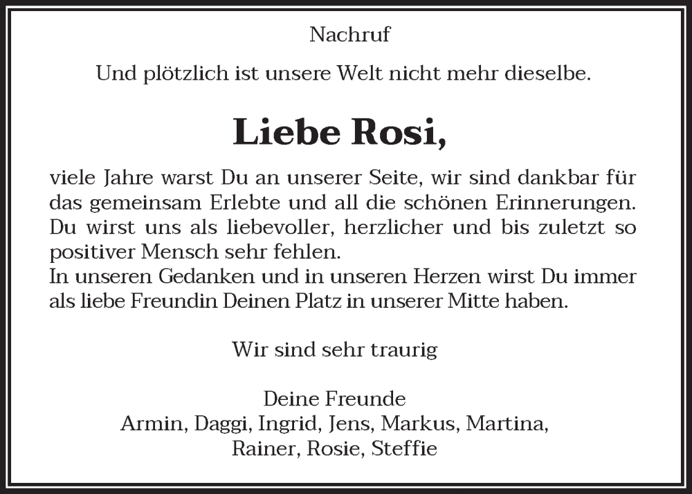  Traueranzeige für Roswitha Görgen vom 15.08.2025 aus 