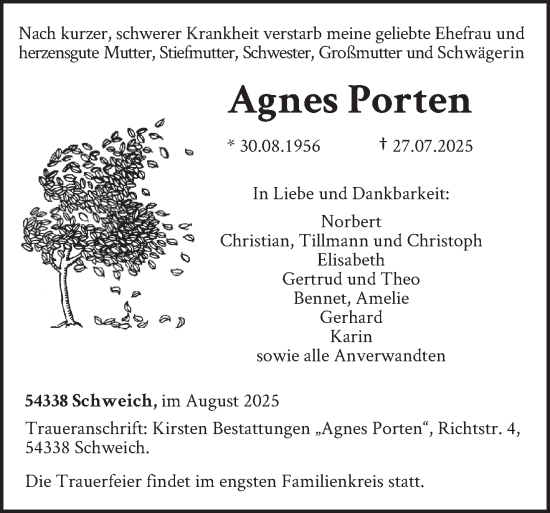 Traueranzeige von Agnes Porten von trierischer_volksfreund