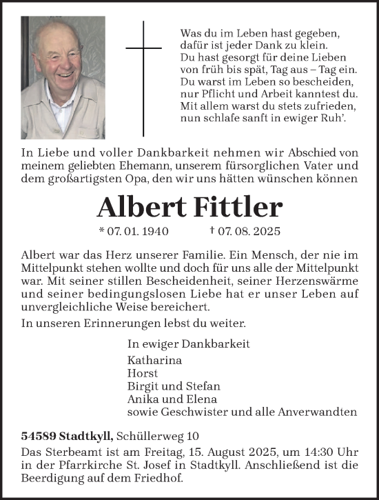 Traueranzeige von Albert Fittler von trierischer_volksfreund