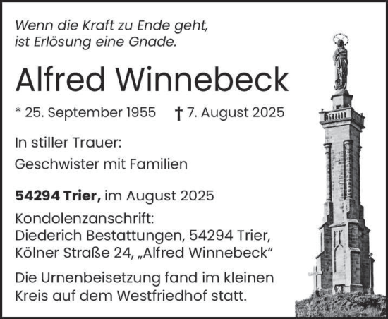 Traueranzeige von Alfred Winnebeck von trierischer_volksfreund