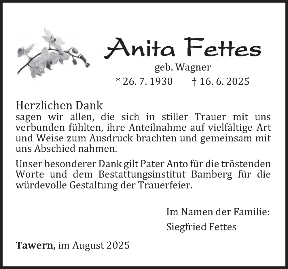  Traueranzeige für Anita Fettes vom 02.08.2025 aus trierischer_volksfreund