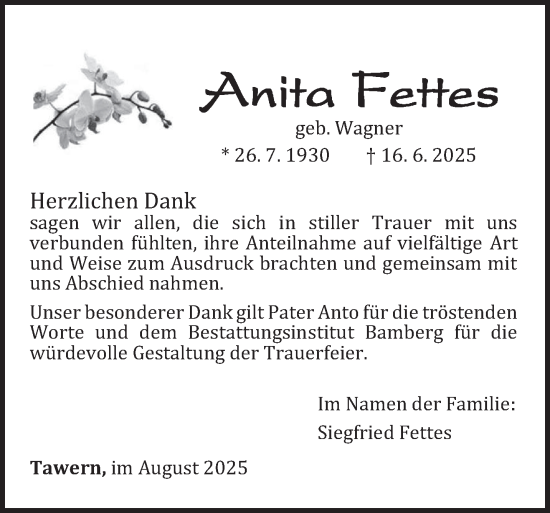 Traueranzeige von Anita Fettes von trierischer_volksfreund