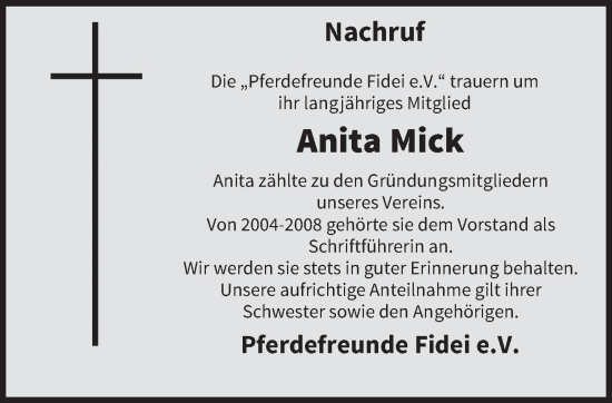 Traueranzeige von Anita Mick von trierischer_volksfreund