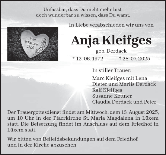 Traueranzeige von Anja Kleifges von trierischer_volksfreund