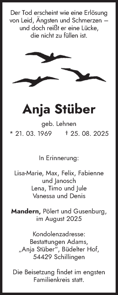 Traueranzeige von Anja Stüber von trierischer_volksfreund
