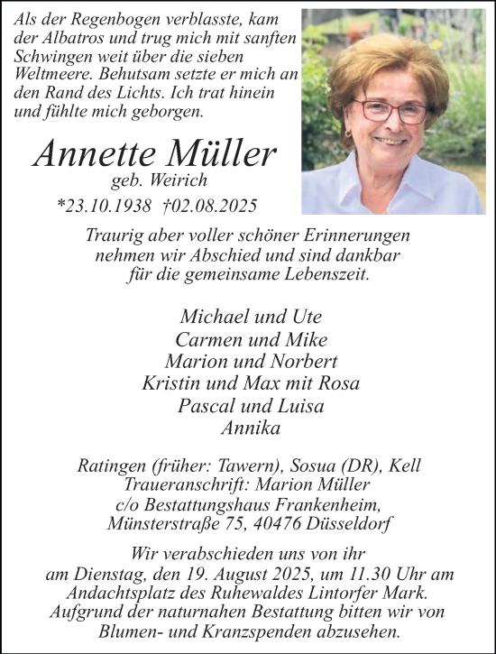 Traueranzeige von Annette Müller von trierischer_volksfreund