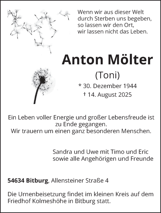 Traueranzeige von Anton Mölter von trierischer_volksfreund