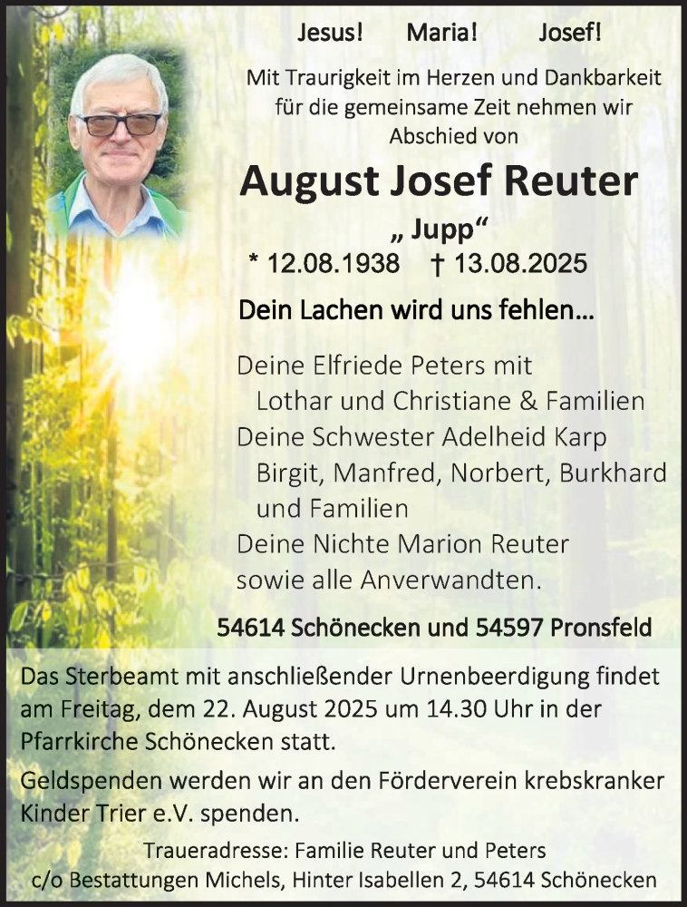  Traueranzeige für August Josef Reuter vom 16.08.2025 aus trierischer_volksfreund