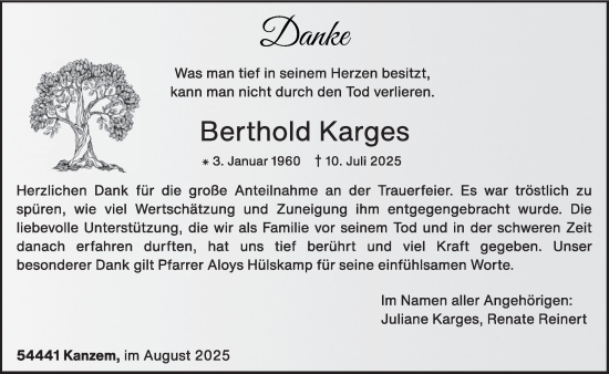 Traueranzeige von Berthold Karges von trierischer_volksfreund