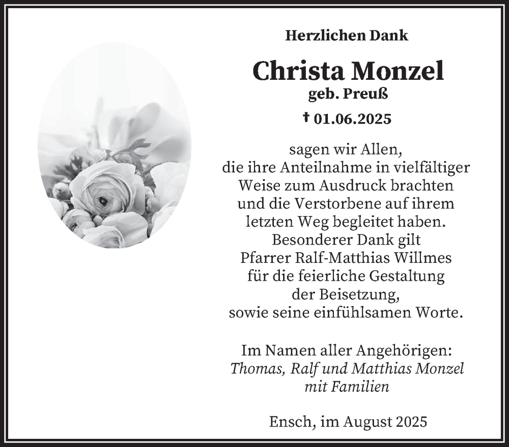  Traueranzeige für Christa Monzel vom 02.08.2025 aus trierischer_volksfreund