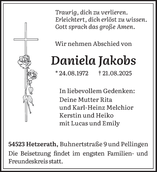 Traueranzeige von Daniela Jakobs von trierischer_volksfreund