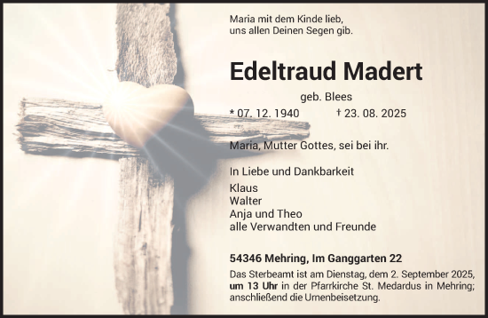 Traueranzeige von Edeltraud Madert von trierischer_volksfreund