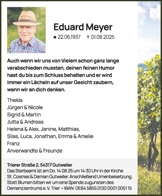 Traueranzeige von Eduard Meyer von trierischer_volksfreund