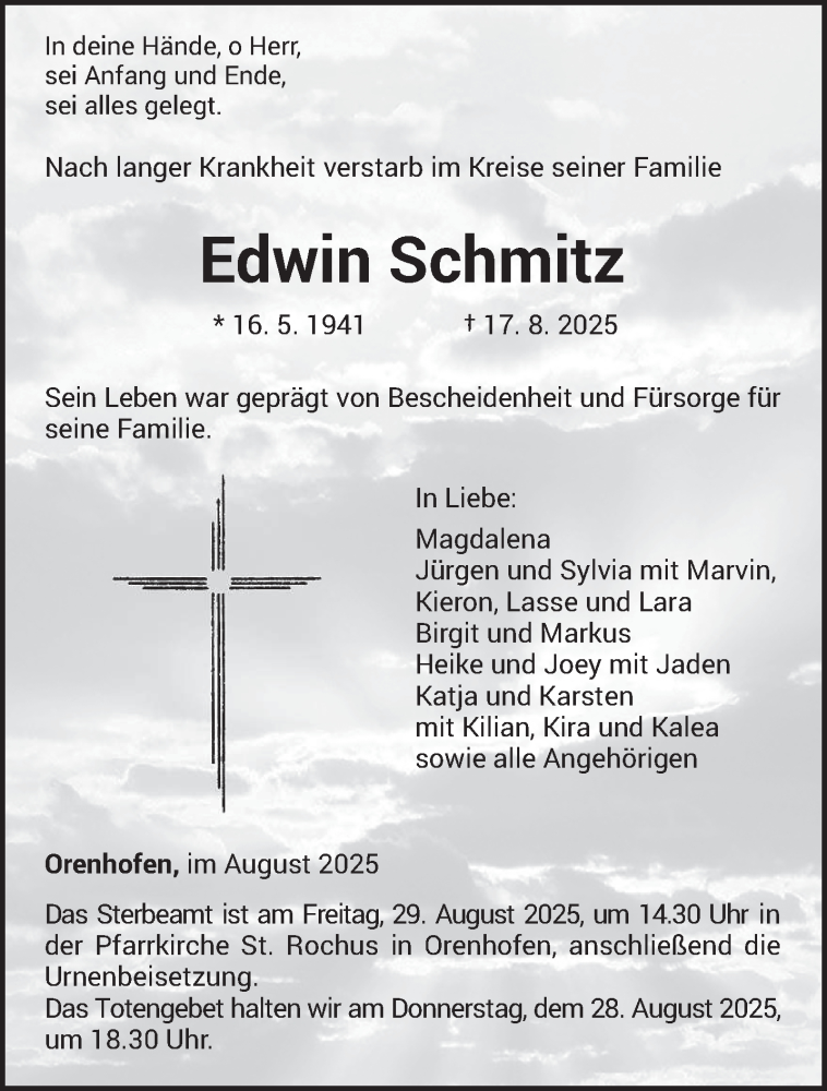  Traueranzeige für Edwin Schmitz vom 23.08.2025 aus trierischer_volksfreund