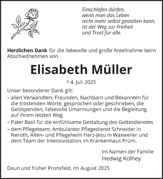 Traueranzeige von Elisabeth Müller von trierischer_volksfreund