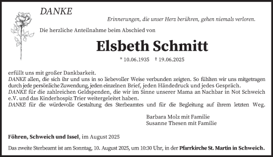 Traueranzeige von Elsbeth Schmitt von trierischer_volksfreund